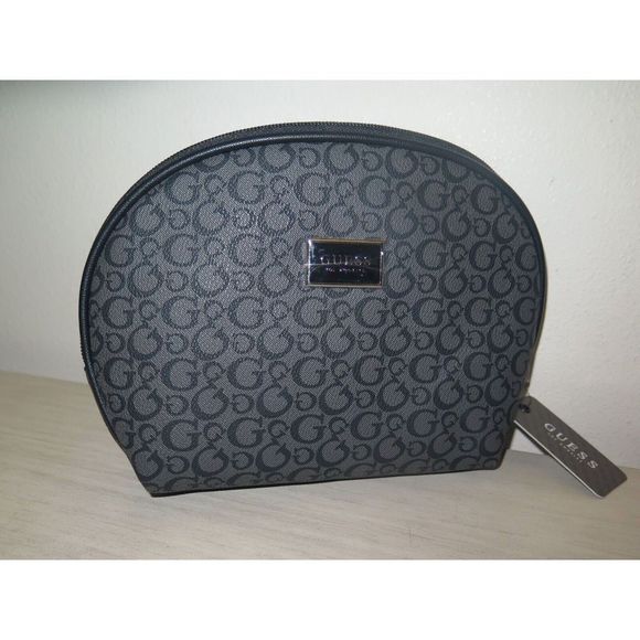 Guess T7960964 Coal Signature Print Rhodes Travel Cosmetic Make-Up Pouch Bag - Picture 3 of 9